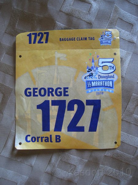Disneyland 2010 HM Expo 0280.JPG - The race bib. Before it is wrinkled and sweaty!
